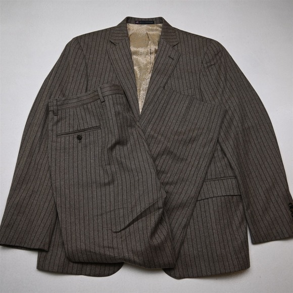Hart Schaffner Marx Other - Hart Schaffner Marx‎ 42R 36x32 Brown Striped Wool Flannel USA Made Mens Suit